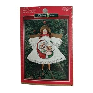 Holiday Time | NEW Mr and Mrs Santa angel ornament cross stitch VTG 351404